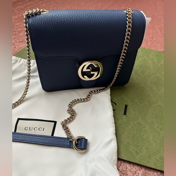 Gucci Handbags - Authentic Gucci Blue Dollar Calfskin
Interlocking GG Crossbody/Shoulder
Bag NWT